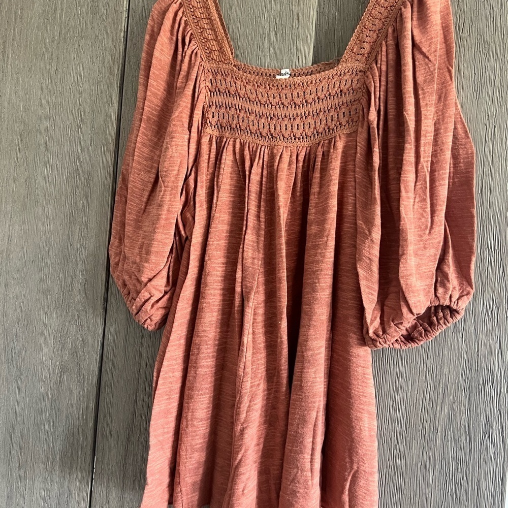 Free People Orange Bohemian Jumpsuit with Smocked Square Neckline - Picture 2 of 2